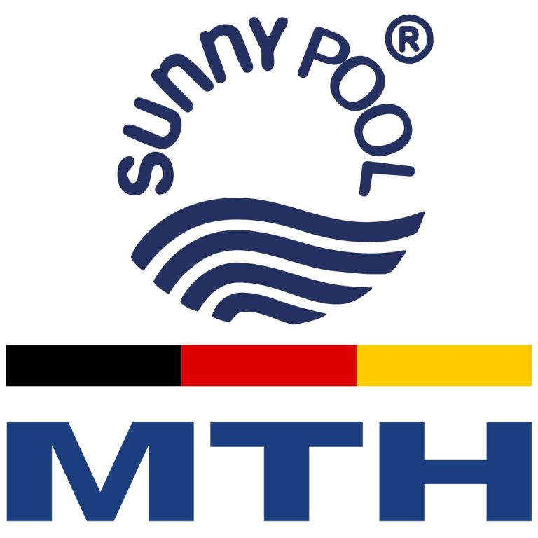 Logo von Sunny Pool mit Deutschlandfarben als Trennbalken und MTH-Logo